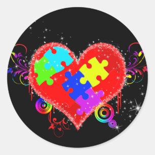 Sticker Rond Autisme Coeur brillant