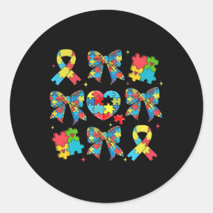 Sticker Rond Autisme Coquette Bow Puzzle Ruban Autisme Mama Neu