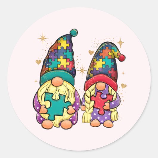 Sticker Rond Autisme couple Gnome (Devant)