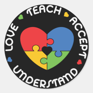 Sticker Rond Autisme Enseignant Accepter Comprendre l'amour