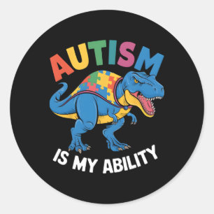 Sticker Rond Autisme Est Ma Capacité Dinosaure Inclusion Art