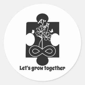 Sticker Rond Autisme Floral Puzzle Pièce Enseignement spécial
