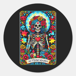 Sticker Rond Autisme Mama Carte Tarot Squelette Crâne Flore Awa
