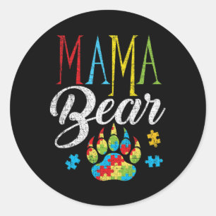 Sticker Rond Autisme Mama Ours Puzzle Pièce Enfant Grunge Autis