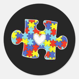 Sticker Rond Autisme Maman Coeur Puzzle Pièce Sensibilisation s