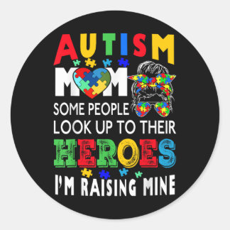 Sticker Rond Autisme Maman Élever Héros Super Messy Bun Autisme