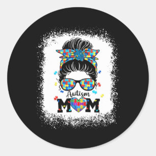 Sticker Rond Autisme Maman Vie Messager Bun Sungles Bandana Mèr