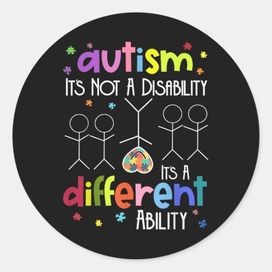 Sticker Rond Autisme Pas Un Handicap C'Est Une Capacité Différe (Devant)