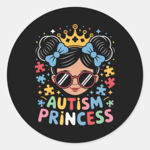 Sticker Rond Autisme Princesse Afro Filles Bow Fille Autism Awa