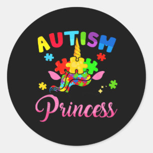 Sticker Rond Autisme Princesse Unicorn Sensibilisation sur l'au