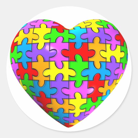 Sticker Rond Autisme Puzzle Coeur (Devant)
