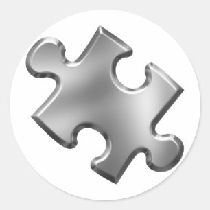 Sticker Rond Autisme Puzzle Pièce Argent