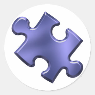Sticker Rond Autisme Puzzle Pièce Bleu