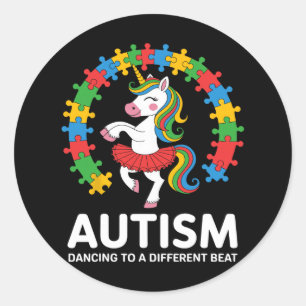 Sticker Rond Autisme Unicorne Danser Différentes Conscience Du
