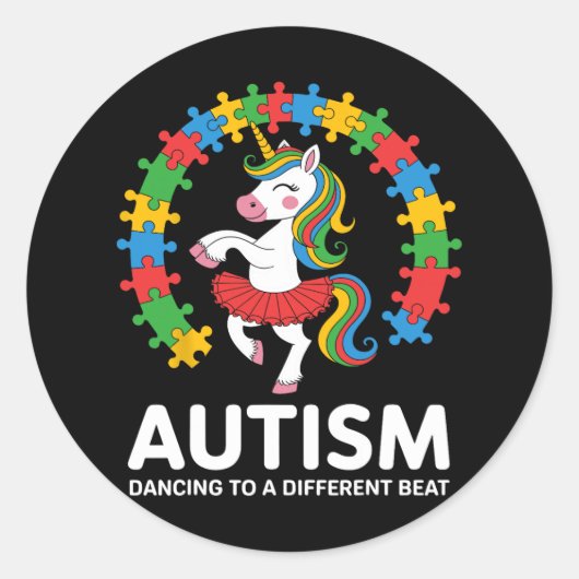 Sticker Rond Autisme Unicorne Danser Différentes Conscience Du (Devant)