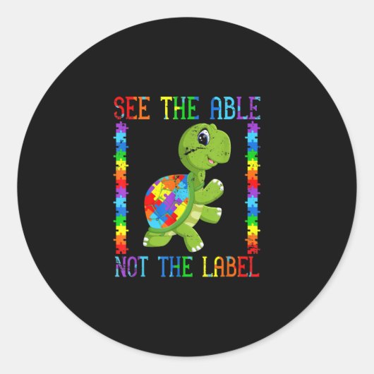 Sticker Rond Autistic Kid Maman Turtle Fighter Autism Puzzle (Devant)