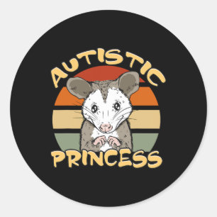 Sticker Rond Autistic Princess Cute Opossum Sensibilisation sur