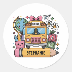 Sticker Rond Autobus de retour à l'école personnalisés - Person