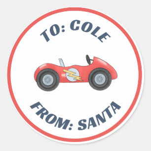 Sticker Rond Autocar Race Racetra Christmas Custom Cadeau étiqu
