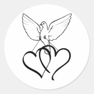 Sticker Rond Autocollant/colombes et coeurs