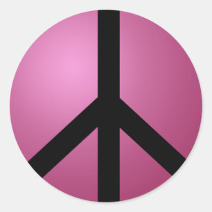 Sticker Rond Autocollant, Signe de Paix Rose & Noir