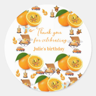 Sticker Rond Autocollants, bougies de fruits oranges joyeux ann