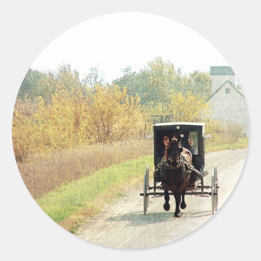 Sticker Rond Automne Amish Horse et Buggy (Devant)