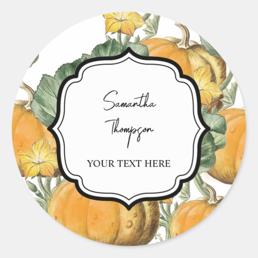 Sticker Rond Automne Aquarelle d'automne Citrouilles Vintages (Devant)