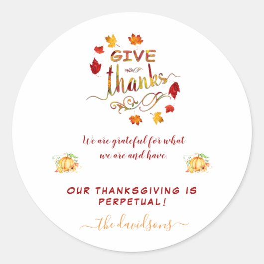 Sticker Rond Automne Aquarelle Les Feuilles Remercient Monogram (Devant)