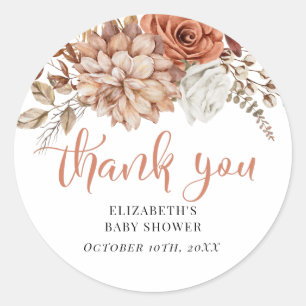 Sticker Rond Automne Automne Baby shower floral Merci Favoriser