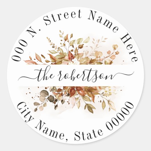 Sticker Rond Automne Automne Eucalyptus Foliage Boho Adresse de (Devant)