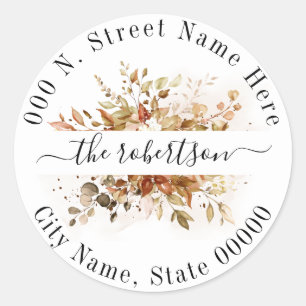 Sticker Rond Automne Automne Eucalyptus Foliage Boho Adresse de