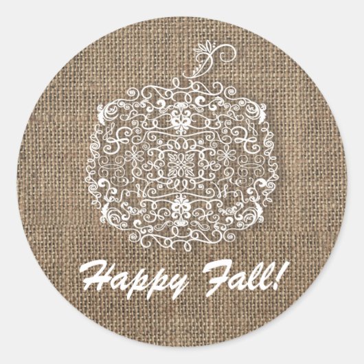 Sticker Rond Automne automne Filigree Citrouille & Burlap Favor (Devant)