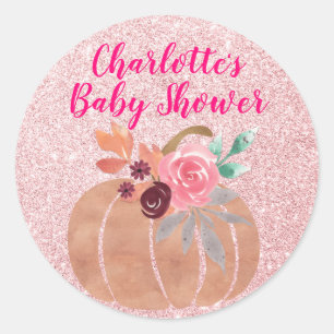 Sticker Rond Automne Automne Floral Citrouille Baby shower Rose