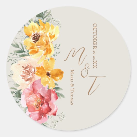 Sticker Rond Automne Automne Floral Mariage Monogram serviettes (Devant)