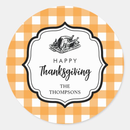 Sticker Rond Automne Automne Orange Plaid Thankgiving Turquie (Devant)