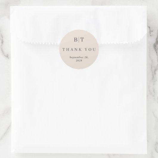 Sticker Rond Automne Beige Simple Mariage Initiales Merci (Sac)