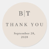 Sticker Rond Automne Beige Simple Mariage Initiales Merci (Devant)