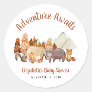 Sticker Rond Automne Bois Animaux Aventure Baby shower
