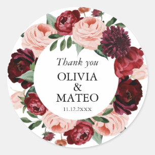 Sticker Rond Automne Bourgogne Fleur Mariage Faveur