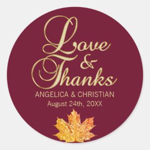 Sticker Rond Automne Bourgogne Gold LOVE & MERCI Mariage
