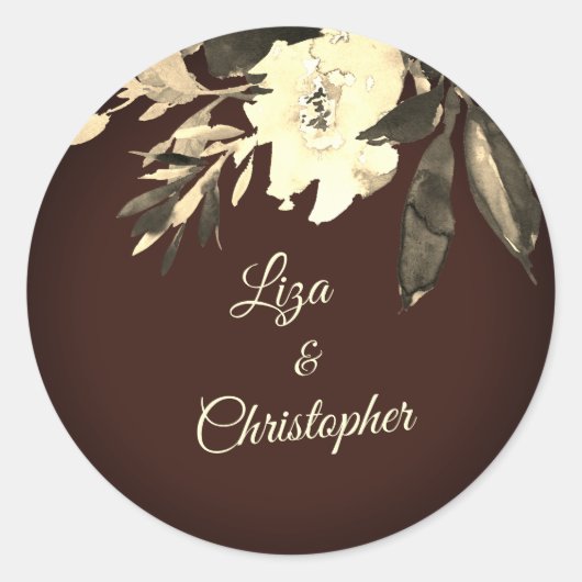 Sticker Rond Automne Brown Aquarelle séchée Fleurs d'automne Ma (Devant)