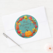 Sticker Rond Automne citrouille automne feuille couronne turquo (Enveloppe)