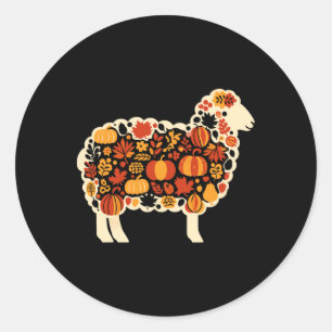 Sticker Rond Automne Citrouille Automne Moutons Thanksgiving Fe
