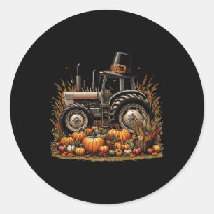 Sticker Rond Automne Citrouille Automne Tracteur Automne Thanks