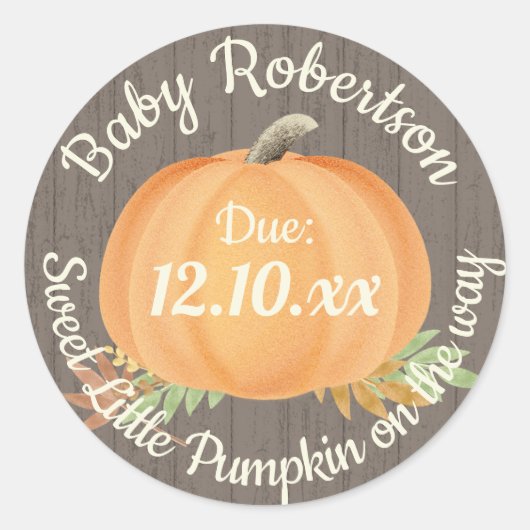 Sticker Rond Automne Citrouille Baby shower Rustique (Devant)