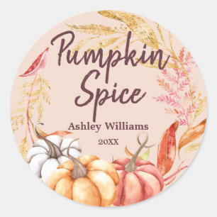 Sticker Rond Automne Citrouille Épices Feuillage Doré Pêche Pou