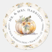 Sticker Rond Automne Citrouille Floral Fleur sauvage Leaf Adres (Devant)