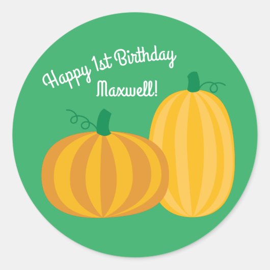Sticker Rond Automne Citrouille Patch 1er Anniversaire Thème de (Devant)