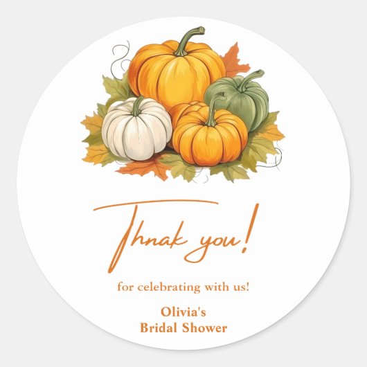 Sticker Rond Automne Citrouille Rustique Merci Baby Shower de M (Devant)